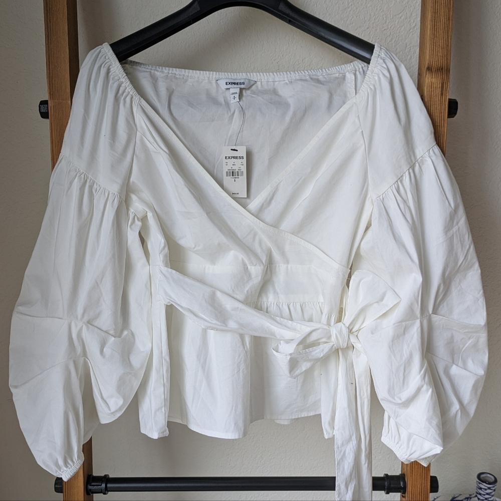 Express Women's White Blouse With Puffy Sleeves - Size PS